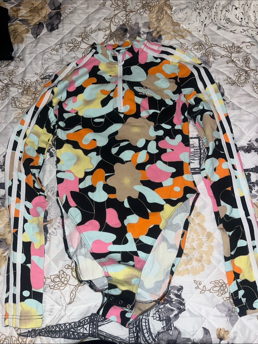 adidas  Long-Sleeve Bodysuit in Black Multi Camo